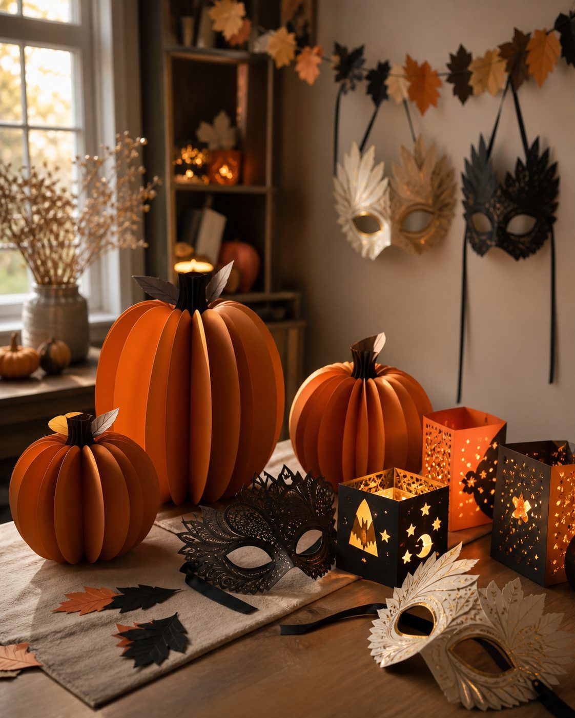 Idées 4 à 6 : citrouilles 3D, boîtes LED et masques en papier