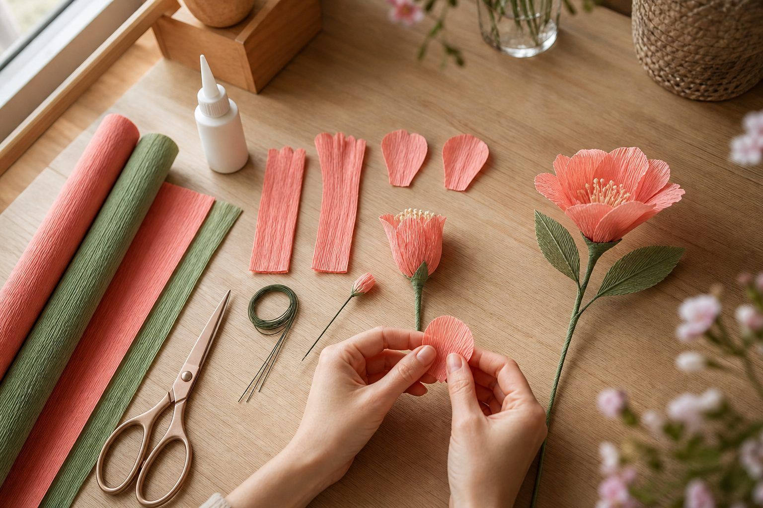 Faire une fleur en papier crépon simple, étape par étape