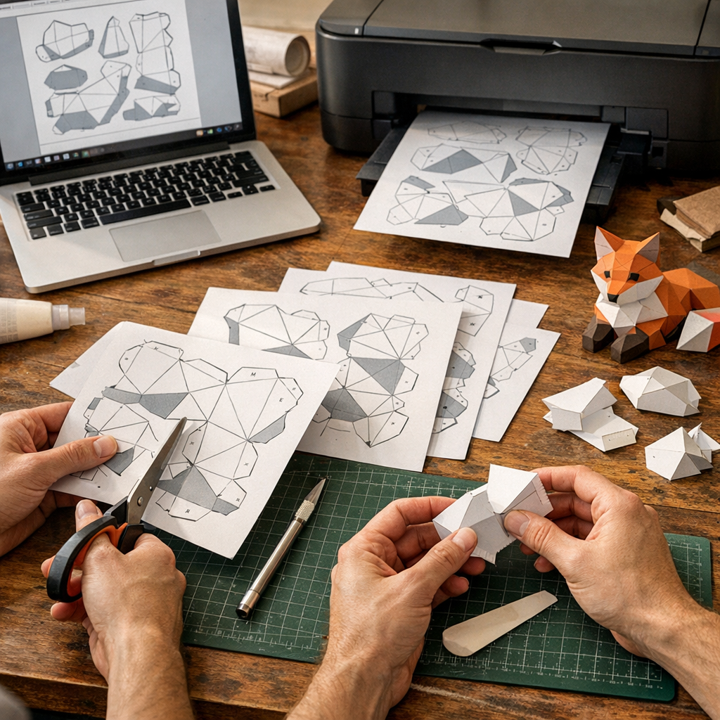 Télécharger, imprimer, couper, plier : les étapes d’un modèle papercraft réussi