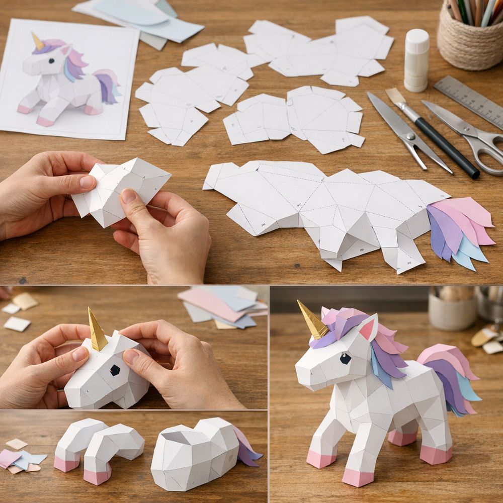 Comment plier et monter un papercraft licorne étape par étape