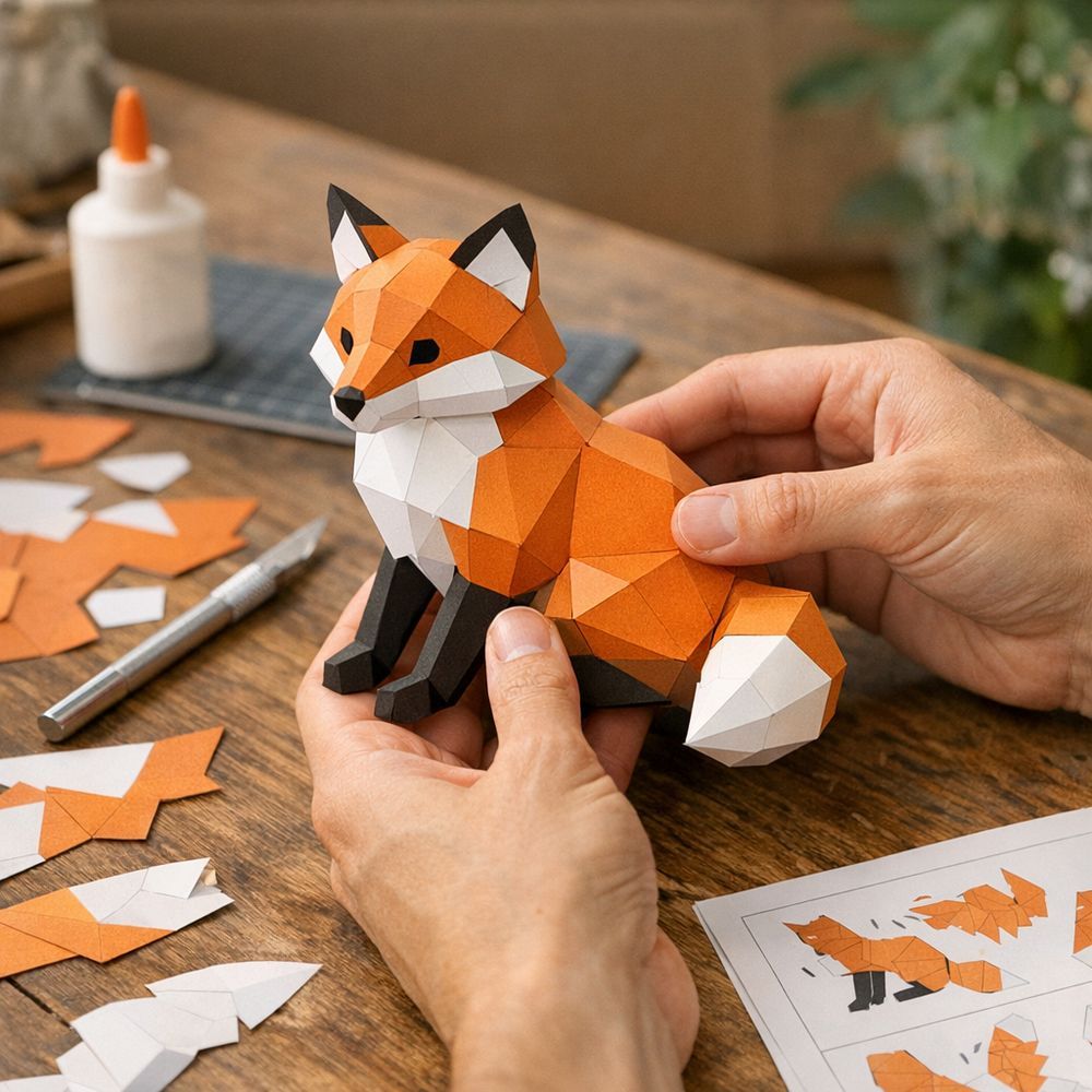 3. Comment plier un papercraft renard sans déformer la tête, les oreilles ou la queue
