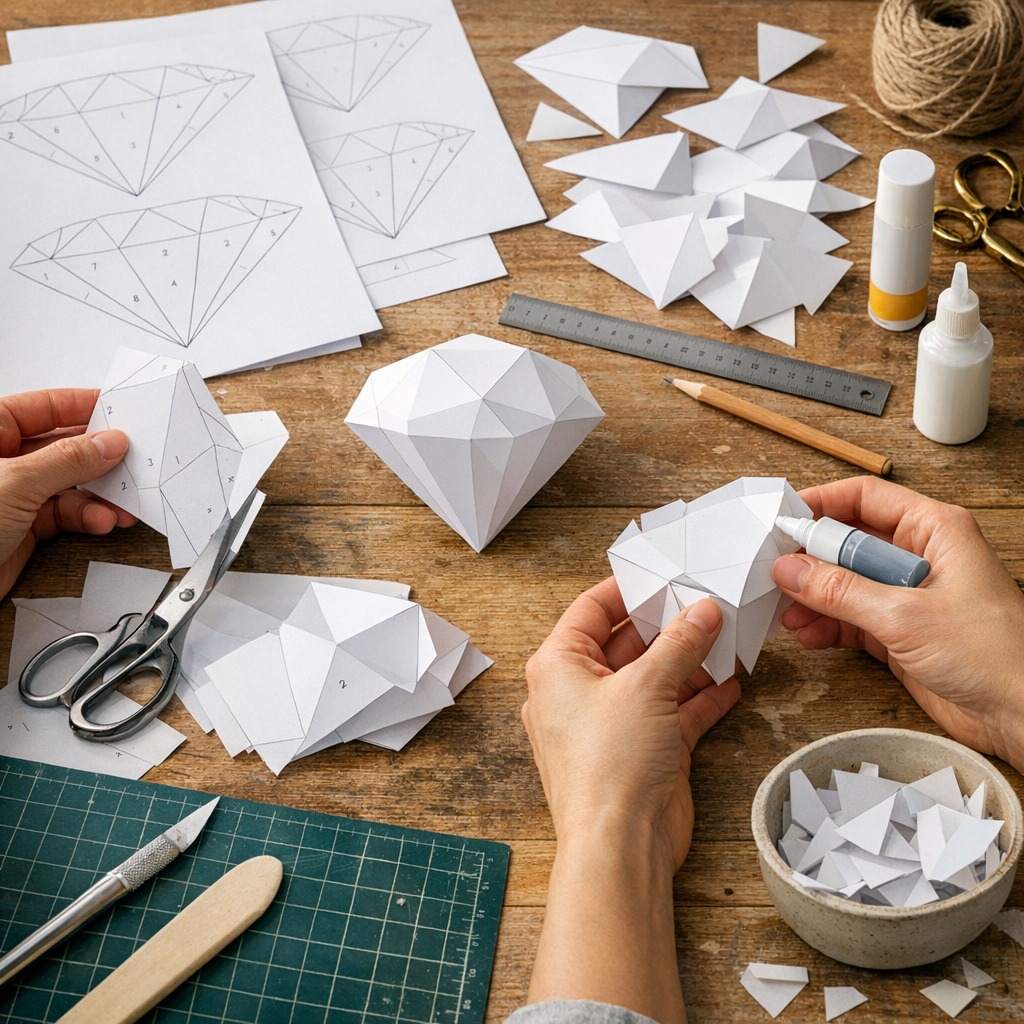 Étapes pour fabriquer un diamant en papier 3D